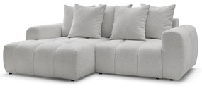 Jasnoszary rozkładany narożnik z materiału bouclé ze schowkiem (lewostronny/z szezlongiem) Roxelane – Bobochic Paris