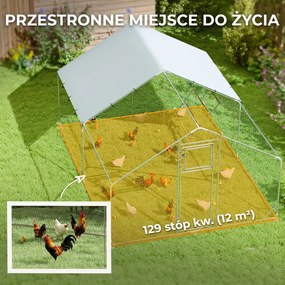 PawHut Wybieg dla kur z osłoną UV, siatka stalowa, automat do karmienia, dla 12-18 kur
