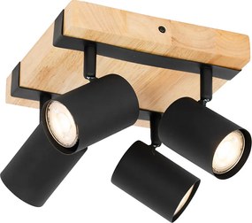 Inteligentny Reflektor Sufitowy Czarny z Drewnem 4-Światła Regulowany z Wifi GU10 50mm - Jeana