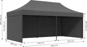 Pawilon ogrodowy 6x3 m szary FGC4 - namiot eventowy automatyczny, regulowana wysokość