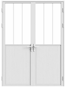 Drzwi kompletne 2-skrzydłowe dwustronne z aluminium i szkła hartowanego w stylu industrialnym - 2 x wys. 204 x szer. 73 cm - Biały - ERMELO