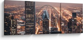 Obraz świecącej metropolii (z zegarem) (90x30 cm)