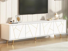 Meble TV 190x40x51,5 cm - 4 drzwi i 6 nóg metalowych - Telewizor do 85 cali - Płyta wiórowa - Biały i złoty