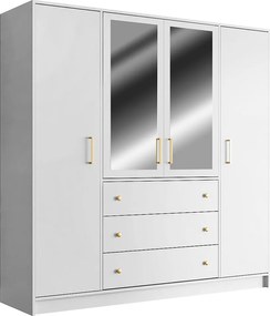 Szafa 4-drzwiowa z 3 szufladami - Z lustrami - szer. 196 cm - Biały - LIZANDRO
