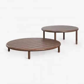 Zestaw 2 Okrągłych Stolików Kawowych Do Ogrodu Z Drewna Akacjowego Olivia Ciemny Akacjowy Brąz & Ciemny Akacjowy Brąz - Sklum