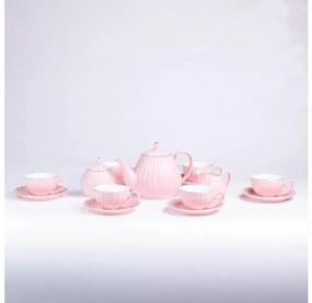 15-częściowy porcelanowy zestaw do kawy, różowy