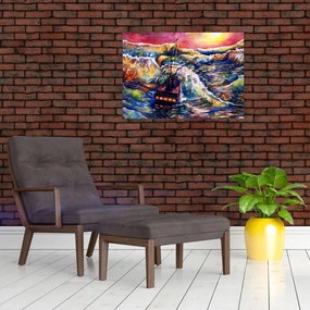 Obraz - Statek na falach oceanu, akwarela (70x50 cm)