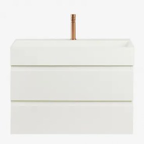 Zestaw Wiszących Mebli Łazienkowych Z Drewna I Forniru Jesionowego Zintegrowany Z Umywalką Ona Biała - Sklum