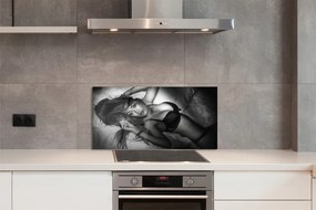 Panel szklany do Kuchni Portret Kobiety (Czarno-Biały)