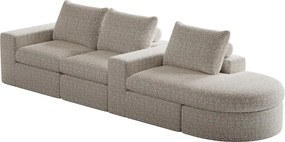 Modułowa sofa 3-osobowa z beżowej tkaniny szenilowej z zaokrąglonym szezlongiem - Tapicerowane oparcie
