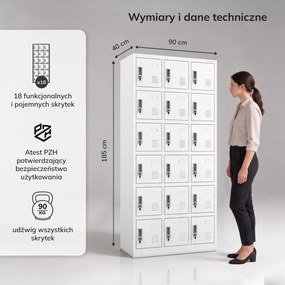 Szafka pracownicza skrytkowa biała, 900x1850x400 mm: KAROL