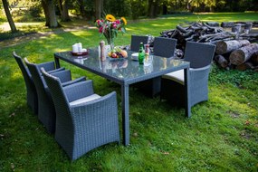 Zestaw obiadowy z technorattanu (stół 200cm +6 foteli ) GUSTOSO szary