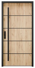 Stalowe pełne drzwi wejściowe ze stali nierdzewnej H207 x L100 cm efekt dębu - otwierane na prawo - LUSADA