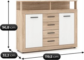 Komoda Dwudrzwiowa z Szufladami BLAGO MIDI B 119,5 cm Dąb Sonoma/Biały Nowoczesna