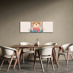 Obraz - Beżowy miś z koroną (z zegarem) (90x30 cm)