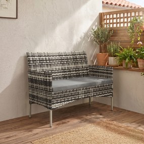 Outsunny 2-osobowa sofa rattanowa na taras z poduszką, antypoślizgowe maty, stalowa rama, jasnoszara | Aosom PL