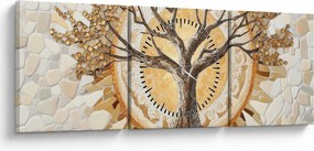 Obraz – Złote drzewo życia w mozaice (z zegarem) (90x30 cm)