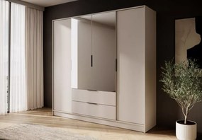 Szafa z lustrem Tetrix 206 cm uchylna nowoczesna 4 drzwi 2 szuflady pojemna do sypialni przedpokoju