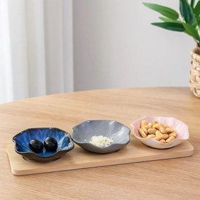 Bambusowy zestaw do serwowania z 3 porcelanowymi miseczkami