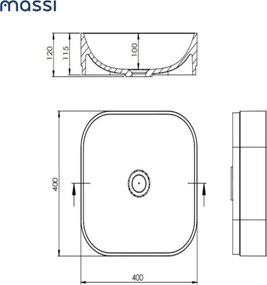 Umywalka biała nablatowa z konglomeratu kwadratowa bez otworu na baterię 40 cm KERA