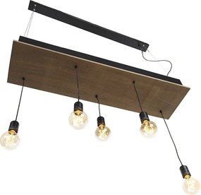 Rustykalna lampa wisząca czarna z drewnem 5-światłowa - Flair