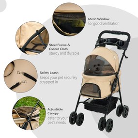 Outsunny Wózek dla psa składany z 2 pasami bezpieczeństwa do 20 kg khaki | Aosom PL