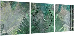 Obraz - Tekstura betonu z liśćmi (z zegarem) (90x30 cm)