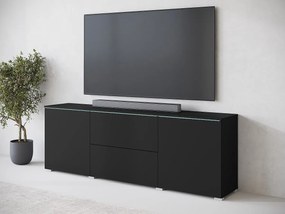 Nowoczesny lowboard RTV 180 cm z LED – wysoka, matowa szafka z szufladami, półkami czarny mat