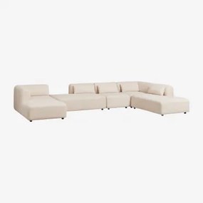 Sofa Modułowy Z Lewym Szezlongiem 5-częściowy Z Podwójnym Szezlongiem Fogler Tkanina Baranek Boucle Kremowy Beż - Sklum