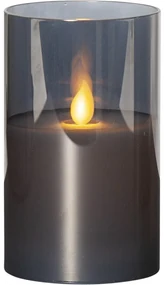 Szara woskowa świeca LED w szkle Star Trading M-Twinkle, wys. 12,5 cm