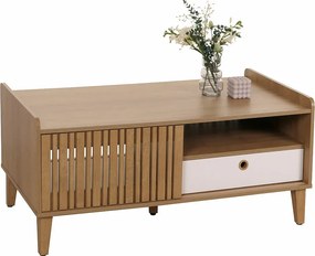 Stolik kawowy MCW-M48,  naturalny, szuflada biała