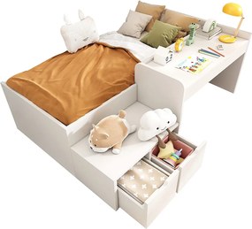 Łóżko dziecięce 90 x 200 cm – z 2 szufladami – sosna – białe – materac nie jest wliczony w cenę