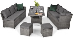 Zestaw mebli ogrodowych z narożnikiem i pufami Sztokholm Plus, grafitowy