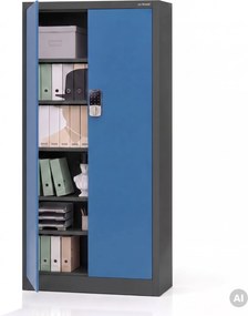 Szafa biurowa metalowa z zamkiem na szyfr antracytowo-niebieska, 900x1850x400 mm: DANIEL
