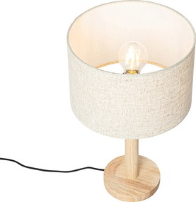 Rustykalna lampa stołowa drewniana z abażurem z lnu beżowym 25 cm - Mels