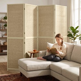 HOMCOM Parawan z 4 panelami, składana ścianka z ręcznie plecionego bambusa, 180 x 180 cm, naturalny | Aosom PL