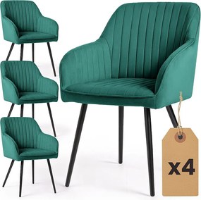 4x Welurowe krzesło tapicerowane z przeszyciami Butelkowa Zieleń FLORENCE Czarne nogi
