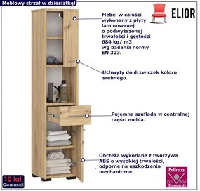 Regał łazienkowy z drzwiczkami i szufladą dąb artisan  L9-L59