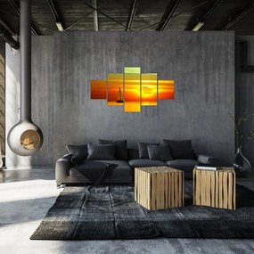 Obraz zachodu słońca z jachtem (125x70 cm)