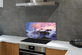 Panel szklany do Kuchni Zimowy Krajobraz z Drzewem i Górami