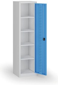 Wąska szafa warsztatowa, 4 półki, 1950 × 505 × 500 mm, niebieskie drzwi
