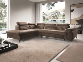 Masseno Narożnik FIORE z funkcją spania i pojemnikiem na pościel Narozniki L, Rozkładana sofa - Brązowy, MONOLITH 15