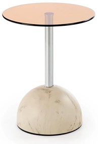 Okrągła mała ława, szklany blat, beżowy marmur/szkło brąz 40/51 ARIANA