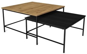 Czarne stoliki z blatem w dekorze dębu zestaw 2 szt. 80x80 cm Fiorenza – Marckeric