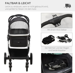 Outsunny Wózek dla Psa 2w1 Składany z Poduszką 1 Kosz Czarny do 20kg | Aosom PL