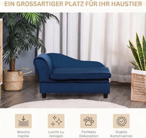 PawHut Sofa dla zwierząt ze schowkiem, miękką poduszką, nośność do 15 kg, pluszowe obicie, rama z twardego drewna, Niebieski | Aosom PL