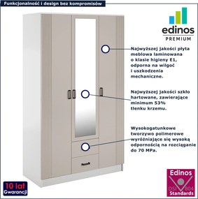 Szafa trzydrzwiowa z lustrem i szufladami biały + kaszmir R4-M10