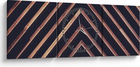 Obraz drewnianego motywu na czarnym tle (z zegarem) (90x30 cm)