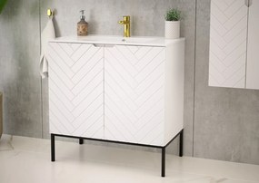 Szafka z umywalką wpuszczaną Aspen 08, biały mat/czarny, 80 cm - zestaw 3