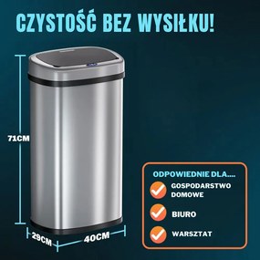 Kosz na śmieci DEUS z czujnikiem, 58 litrów, srebrna Jurhan